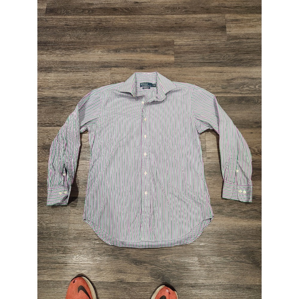 Polo Ralph Lauren Striped Classic Fit Button Down Shirt Purple‎ Green 15 1/2